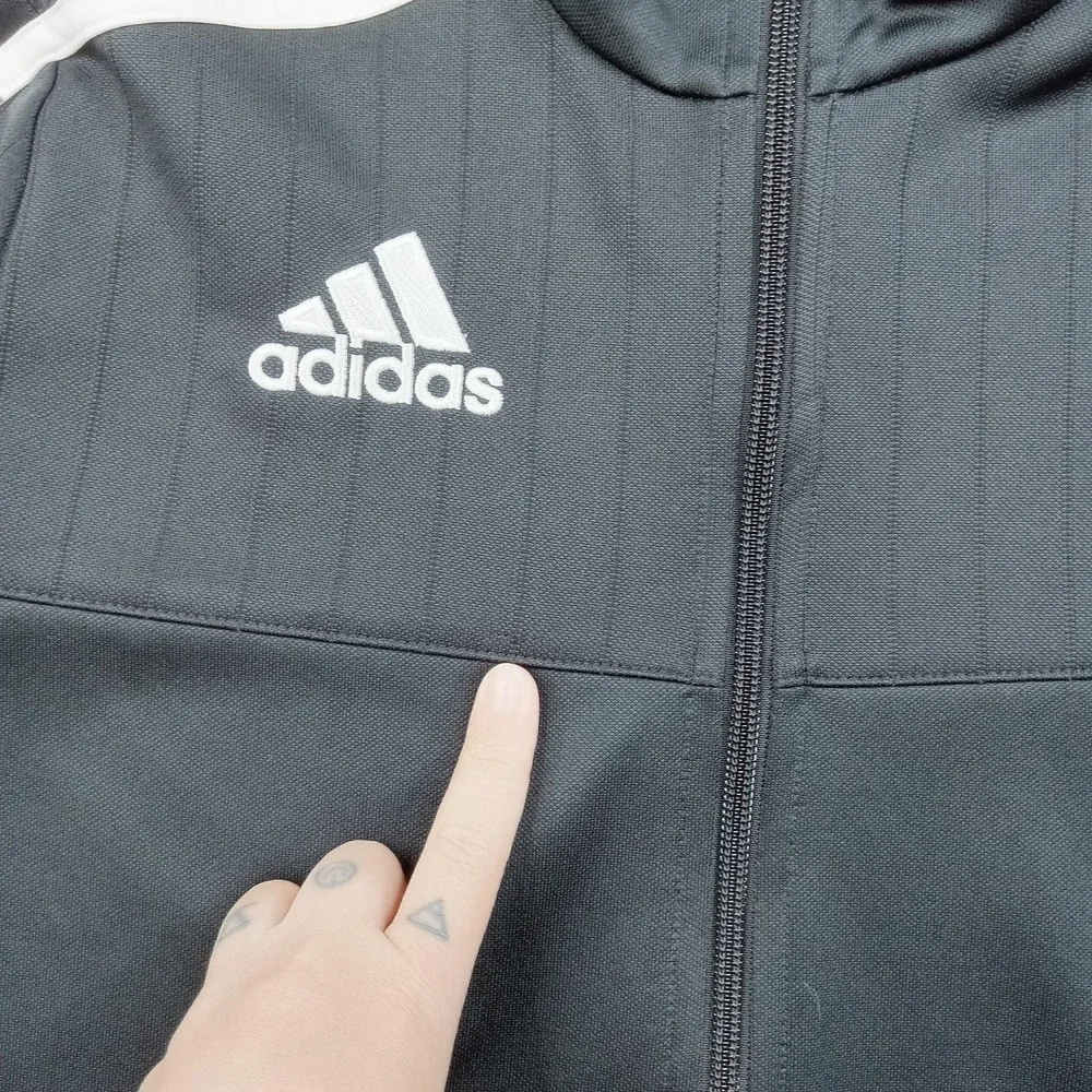 Adidas Track Jacket Youth 13-14 Years Black Climacool Full Zip 3 Stripe Athletic